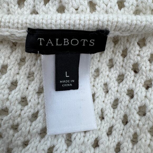 Talbots Cream Open Knit Sweater Poncho Side Button Closure Large - Picture 6 of 8
